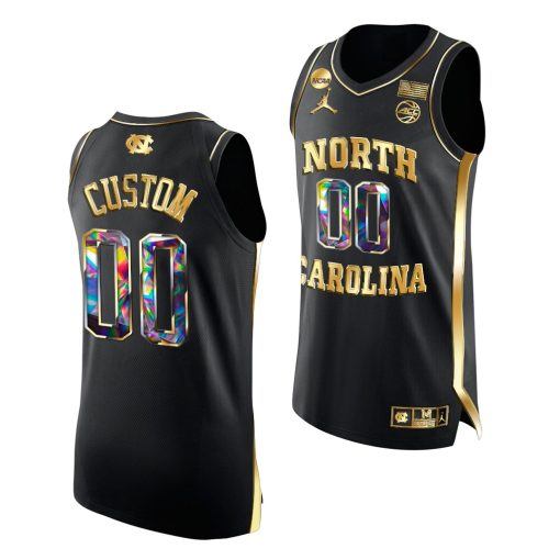 Custom North Carolina Tar Heels 2022 NCAA March Madness Black Golden Diamond Edition Jersey 00