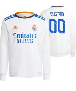 Custom Real Madrid 2021-22 Home Long Sleeve Jersey White