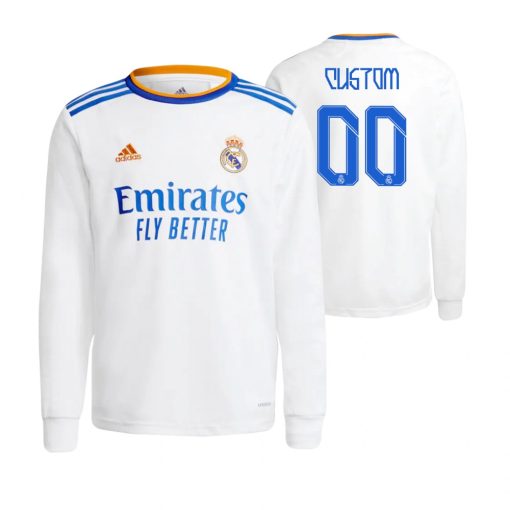 Custom Real Madrid 2021-22 Home Long Sleeve Jersey White