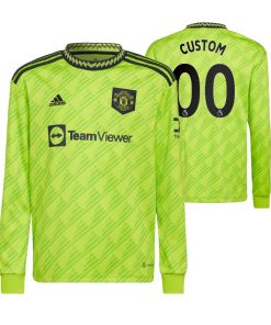 Custom Manchester United 2022-23 Third Neon Green Long Sleeve Jersey