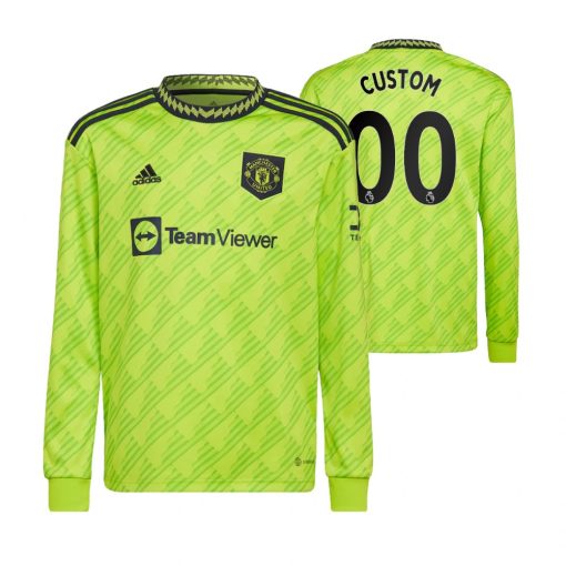 Custom Manchester United 2022-23 Third Neon Green Long Sleeve Jersey