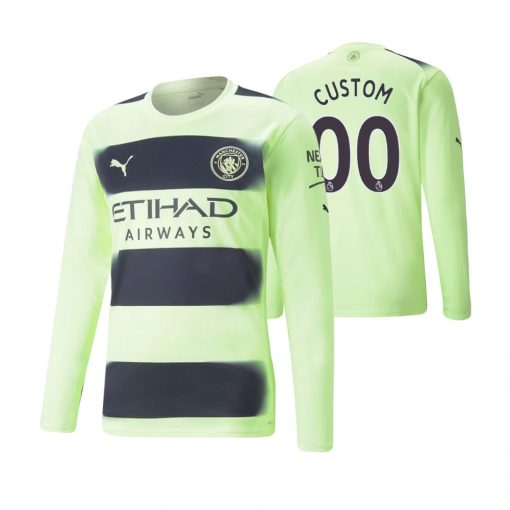 Custom Manchester City 2022-23 Third Neon Green Long Sleeve Jersey