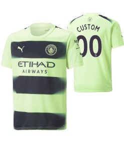 Custom Kids Manchester City Neon Green 2022-23 Third Jersey