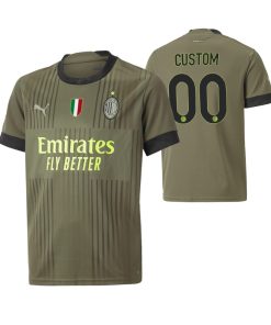 Custom Kids AC Milan Olive Green 2022-23 Third Jersey