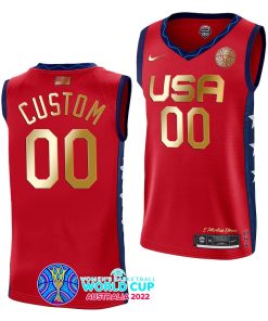 Custom Usa 2022 Fiba Womens Basketball World Cup Champions Red Jersey Golden