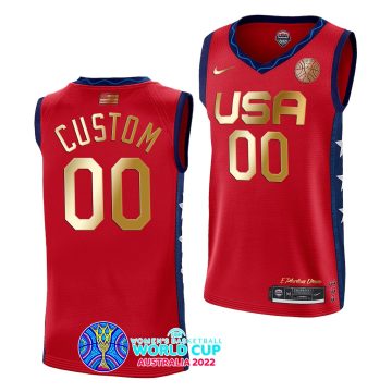 Custom Usa 2022 Fiba Womens Basketball World Cup Champions Red Jersey Golden