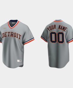 Custom Detroit Tigers Cooperstown Collection Road Jersey Gray
