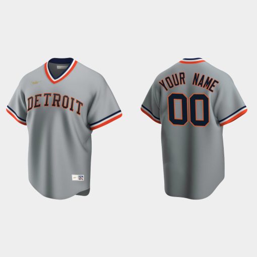 Custom Detroit Tigers Cooperstown Collection Road Jersey Gray