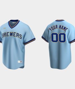 Custom Milwaukee Brewers Cooperstown Collection Road Jersey Powder Blue