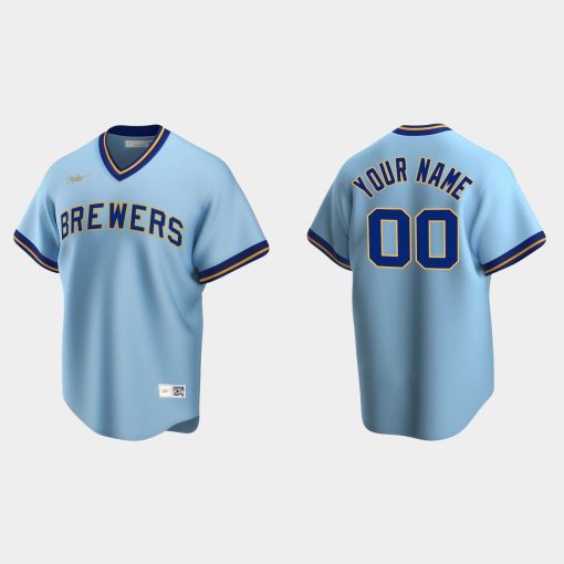 Custom Milwaukee Brewers Cooperstown Collection Road Jersey Powder Blue