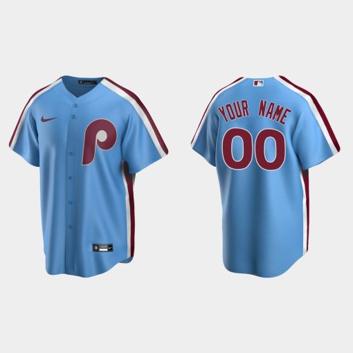 Custom Philadelphia Phillies Cooperstown Collection Road Jersey Light Blue