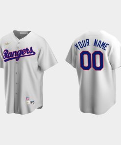 Custom Texas Rangers Cooperstown Collection Home Jersey White
