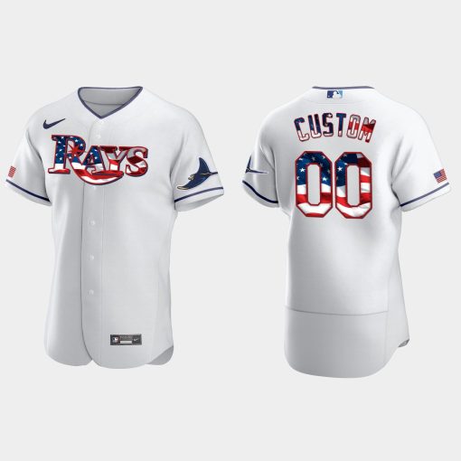 Custom 2020 Stars Stripes Tampa Bay Rays 4th Of July Jersey White