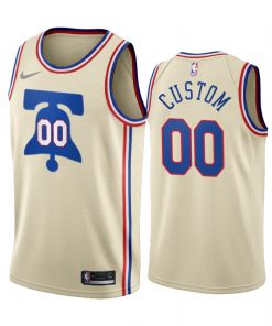 Custom 76ers Cream Swingman 2020-21 Earned Edition Jersey