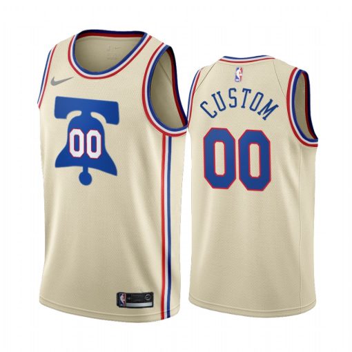 Custom 76ers Cream Swingman 2020-21 Earned Edition Jersey