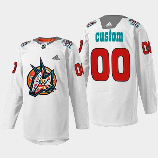 Custom Arizona Coyotes Los Yotes Night White Warmup 2022 Jersey