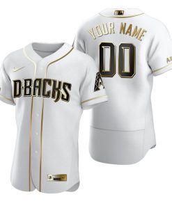 Custom Arizona Diamondbacks White Stitched MLB Flex Base Golden Edition Jersey