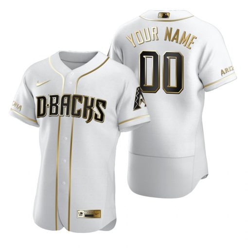 Custom Arizona Diamondbacks White Stitched MLB Flex Base Golden Edition Jersey