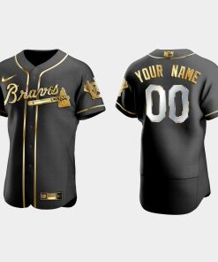 Custom Atlanta Braves Gold Edition Flex Base Jersey Black
