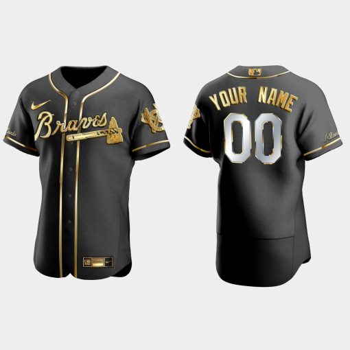 Custom Atlanta Braves Gold Edition Flex Base Jersey Black