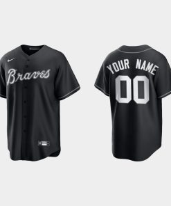 Custom Atlanta Braves 2021 All Black Fashion Cool Base Jersey Black White