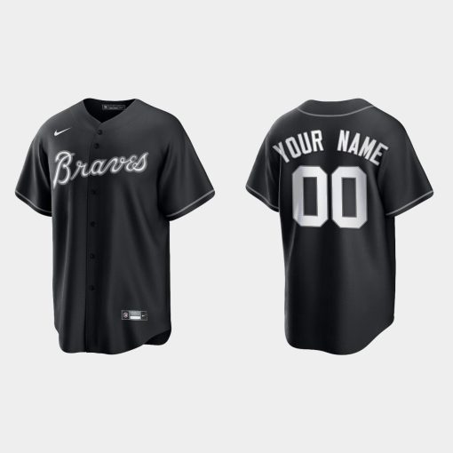 Custom Atlanta Braves 2021 All Black Fashion Cool Base Jersey Black White