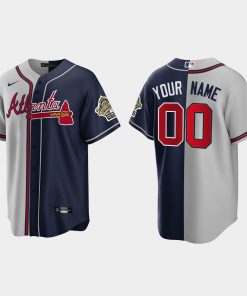 Custom Atlanta Braves 2021 World Series Champions 1995 Throwback Split Jersey Gray Navy