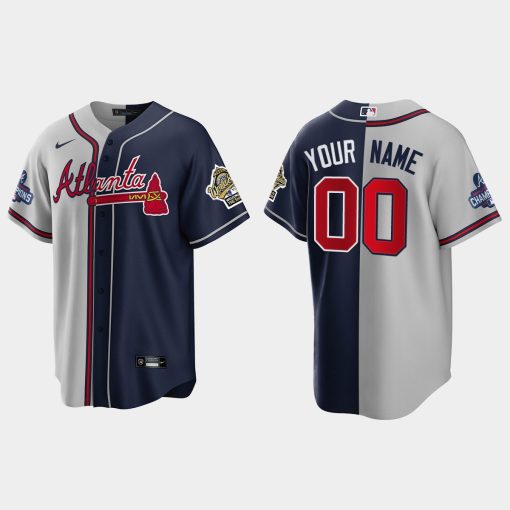 Custom Atlanta Braves 2021 World Series Champions 1995 Throwback Split Jersey Gray Navy