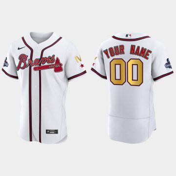 Custom Atlanta Braves 2022 Gold Program White Braves 4-time World Series Champions Jersey
