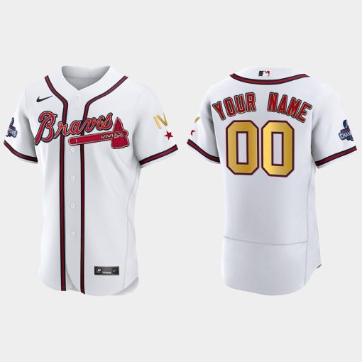 Custom Atlanta Braves 2022 Gold Program White Braves 4-time World Series Champions Jersey