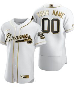 Custom Atlanta Braves White Flex Base Golden Edition Jersey