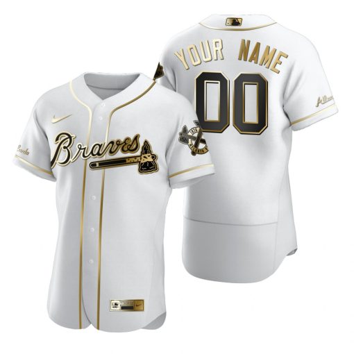 Custom Atlanta Braves White Flex Base Golden Edition Jersey