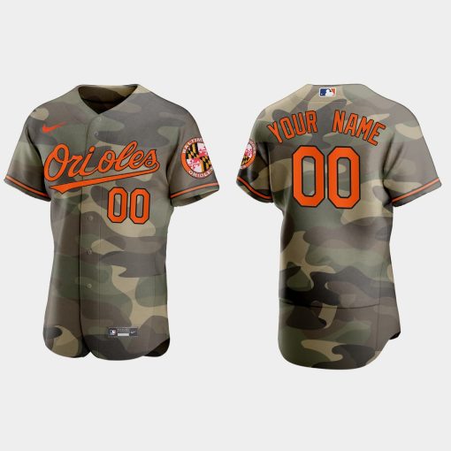 Custom Baltimore Orioles 2021 National Armed Forces Day Flex Base Jersey Camo