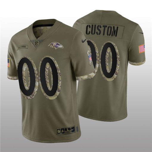 Custom Baltimore Ravens Active Player 2022 Olive Salute To Service Limited Stitched Jersey