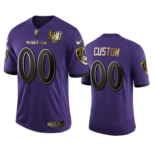 Custom Baltimore Ravens Purple Team 25th Season Golden Limited Jersey