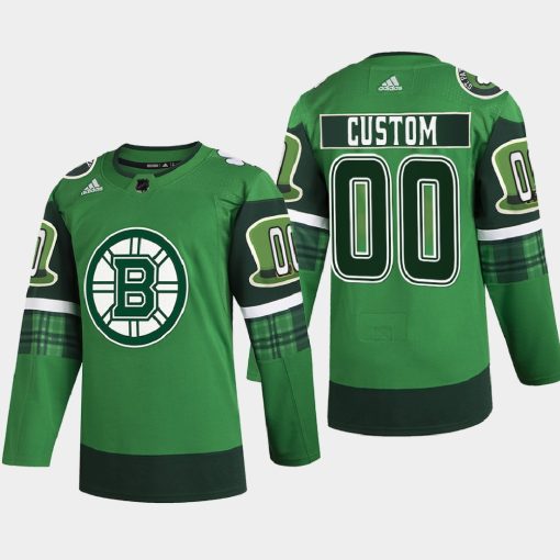 Custom Boston Bruins St Patricks Day Green Warm-up 2022 Jersey