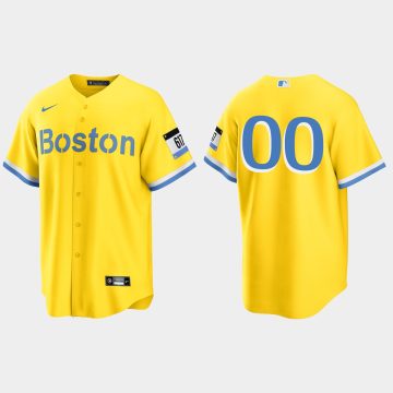 Custom Boston Red Sox 2021 City Connect Cool Base Jersey Gold Light Blue