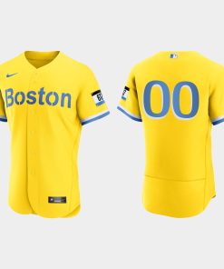 Custom Boston Red Sox 2021 City Connect Flex Base Jersey Gold Light Blue