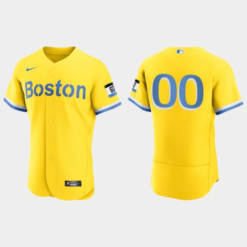 Custom Boston Red Sox 2021 City Connect Flex Base Jersey Gold Light Blue