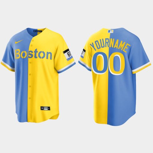 Custom Boston Red Sox City Connect Split Jersey Blue Gold