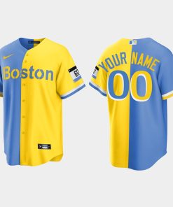 Custom Boston Red Sox Split City Jersey Blue Gold