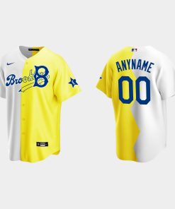 Custom Brooklyn Dodgers 2022 All-star Celebrity Softball Game Split Jersey White Yellow