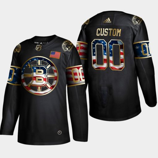 Custom Bruins Independence Day Golden Edition Black Jersey