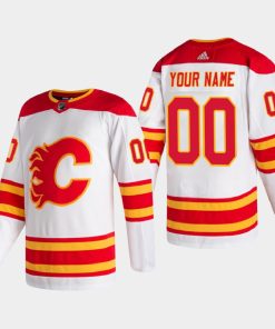 Custom Calgary Flames 2020-21 Away Pro White Jersey