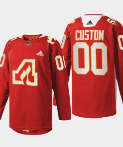 Custom Calgary Flames 50th Anniversary Red Warm-up 2022 Jersey