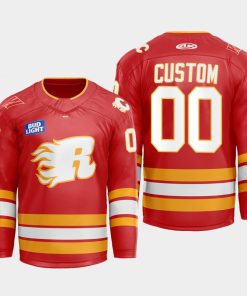 Custom Calgary Flames Flames X Rush X Cgy Wranglers 2022-23 Red Jersey Warmup