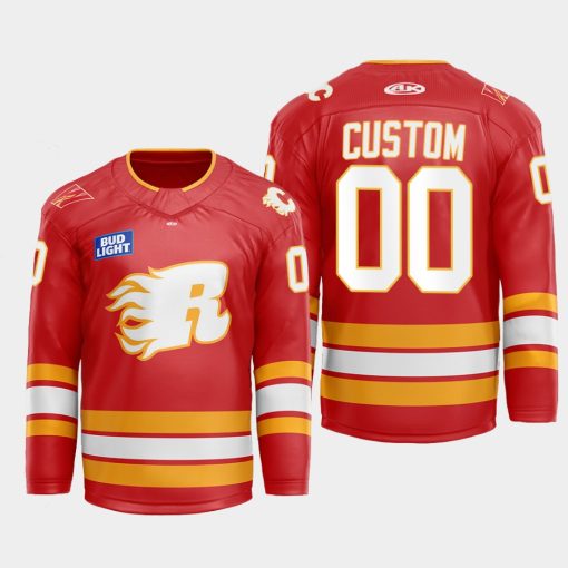 Custom Calgary Flames Flames X Rush X Cgy Wranglers 2022-23 Red Jersey Warmup