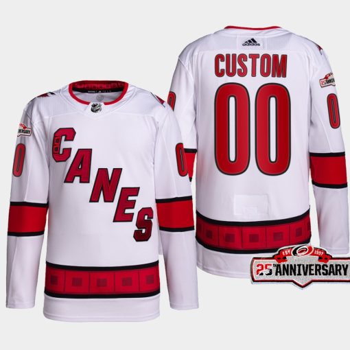 Custom Carolina Hurricanes White Jersey 2022-23 Away 25th Anniversary