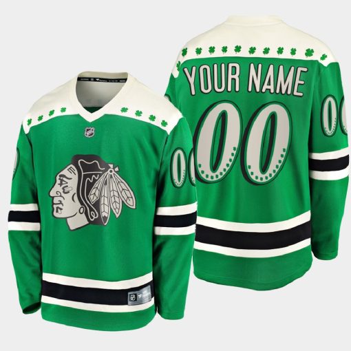 Custom Chicago Blackhawks 2021 St Patrick's Day Green Jersey