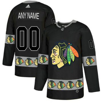 Custom Chicago Blackhawks Black Team Logos Fashion Jersey